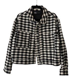 Zara Houndstooth Jacket with Rhinestone Accent Buttons
